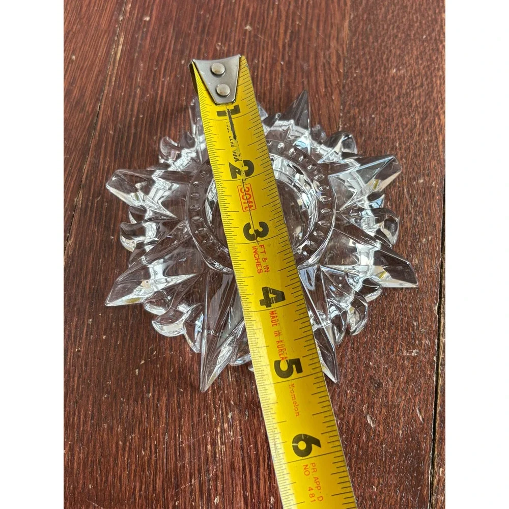 Vintage Clear Cut Glass Starburst Candle Holder Sunburst Tlight Pillar Dish 5.5